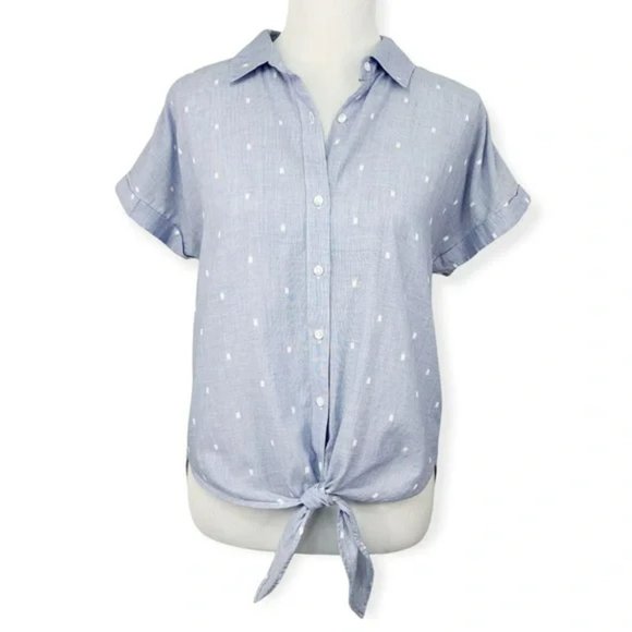 Anthropologie Cloth and Stone Button Down Short Sleeve Tie Front Top, Medium - Picture 1 of 10